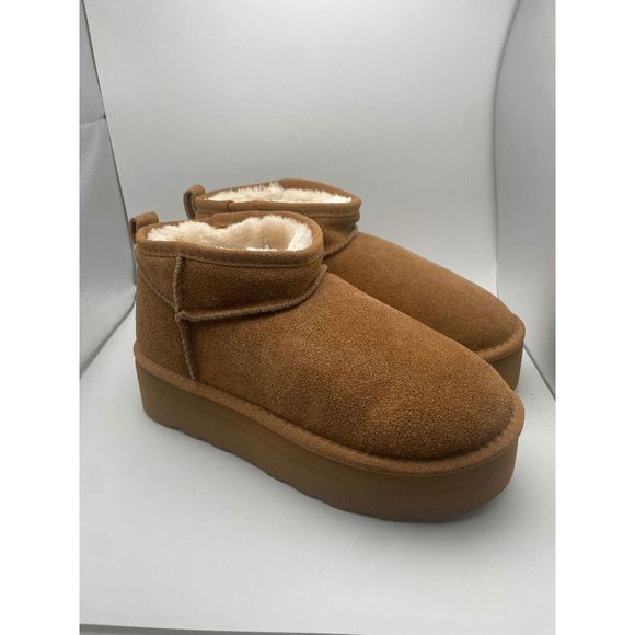 CUSHIONAIRE Women's COZY Genuine Suede pull on platform boot, Chestnut 8 - Picture 1 of 6